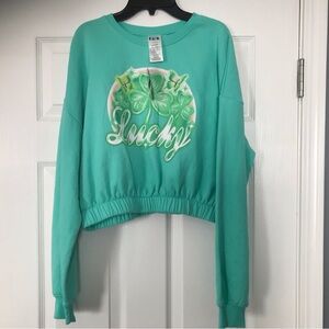 NWT. Green Cropped Sweatshirt with Lucky Graphic. St. Patrick’s Day..